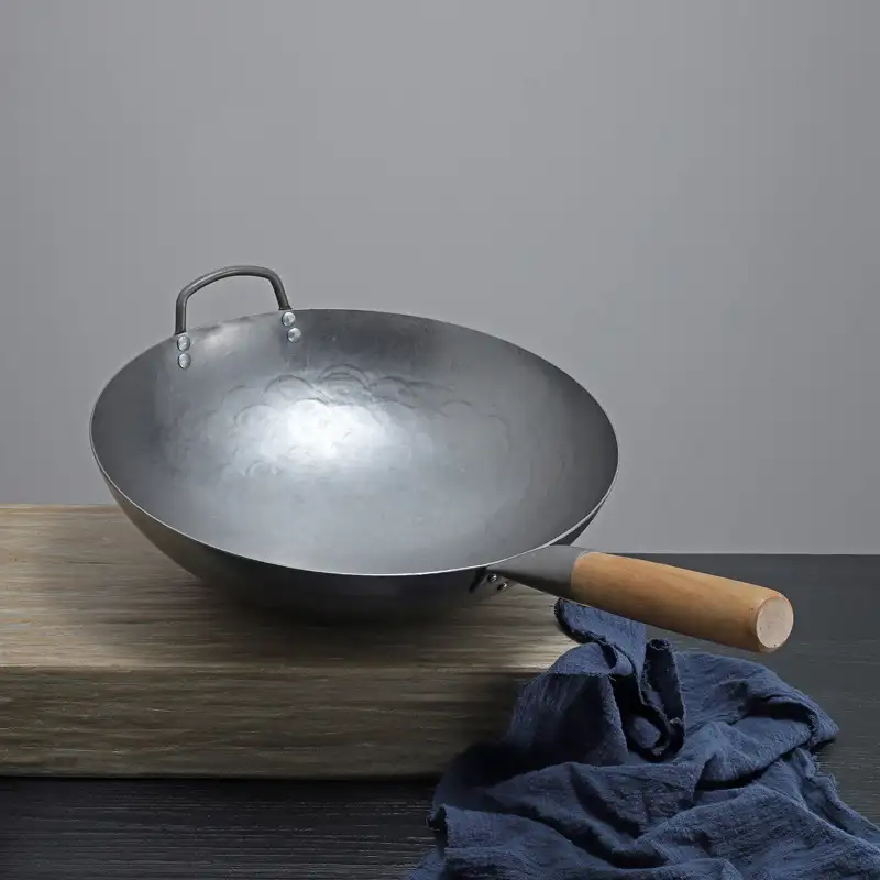 Craft Wok Wooden handle Traditional Hand Hammered Carbon Steel Pow cookware Woks and Stir Fry Pans