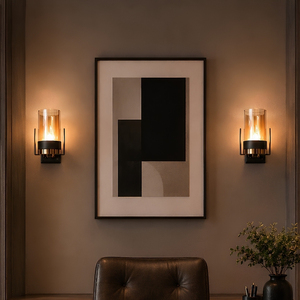 Applique murale cylindrique Bravelle en laiton brossé noir mat avec verre ambré pour intérieur, maison, villa, couloir, lampe décorative - Product Image 4