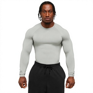 Men's <b>Long</b> <b>Sleeve</b> Compression Shirt Solid Gray O-Neck Slim Fit Quick Dry Knitted Polyester Sporty Workout <b>Top</b> - Product Image 1