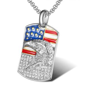 Collier pendentif aigle hip-hop plaqué or en acier inoxydable avec strass drapeau américain, bijou pour homme, cadeau - Product Image 5