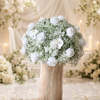 Bunga Mawar Sutra Buatan Berkualitas Tinggi 60cm Warna Putih Baby's Breath, Bola Bunga Buatan Tangan Model Rosanflower ROSAN 0014 untuk Pernikahan