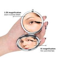 Miroir de poche pliable compact en métal avec logo personnalisé, double face, pour le maquillage de voyage