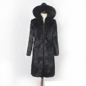 Cappotto invernale lungo Casual da donna <span class=keywords><strong>con</strong></span> <span class=keywords><strong>cappuccio</strong></span> in <span class=keywords><strong>pelliccia</strong></span> di coniglio taglie forti <span class=keywords><strong>con</strong></span> cerniera <span class=keywords><strong>nera</strong></span> <span class=keywords><strong>con</strong></span> maniche a tre quarti - Product Image 2
