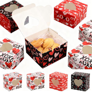 กล่องกระดาษลายหัวใจธีมวาเลนไทน์น่ารักสำหรับใส่ขนม ของขวัญ ของชำร่วยงานปาร์ตี้ มีหน้าต่างใส ปลอดภัยสำหรับอาหาร - Product Image 3
