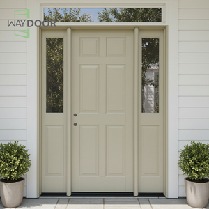 Porte d'entrée simple personnalisée avec inserts en verre, 2 panneaux latéraux, finition 6 panneaux surélevés, en bois massif de chêne acajou - Product Image 1