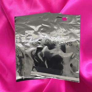 Custom LOGO Glossy Silver <b>Mailer</b> with Handle Clothing Polybag S M L Big Poly Mailing <b>Bag</b> - Product Image 2