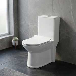 WC monobloc moderne en céramique avec chasse double UF, abattant blanc, pour salle de bain, sanitaires - Product Image 1