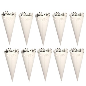 Cônes en papier blancs découpés au laser à motif floral, porte-confettis DIY pour mariage, fournitures pour fêtes, décoration de fête prénuptiale - Product Image 3