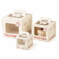 Kawaii Cartoon-Kuchenbox mit Klarsichtfenster, Schnappverschluss, Inneneinsatz, 6 Größen, Mini Geburtstags-Bäckerei-Box, Tragbar, OEM Anpassbar
