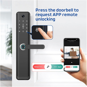 Kunci pintu biometrik sidik jari, kunci pintu keamanan rumah pintar seng Aloi 6068 kode tanpa kunci, layar Video, kunci pintar Data Cloud - Product Image 5