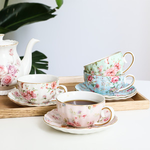 Bộ tách trà sứ hoa văn sang trọng viền vàng, dùng cho trà chiều kiểu Anh và trang trí nhà cửa thanh lịch - Product Image 1