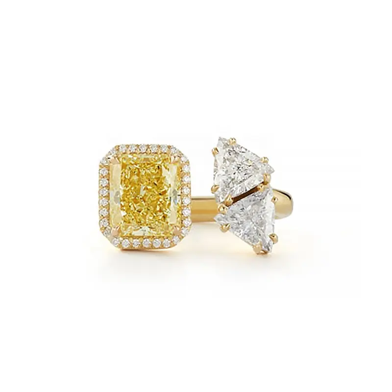 Jovovasmile 3 Carat Radiant Shape Trillion 18K Yellow Gold Moissanite Wedding Ring for Woman Engagement