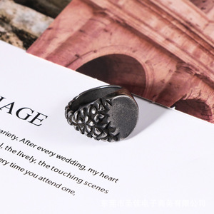 European Style Men's <b>Titanium</b> Steel <b>Ring</b> Flower Pattern Vintage Matte Finish U-Shaped Geometric Design Gift Jewelry SA1157 - Product Image 1