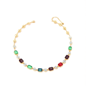 Collier de mode perlé en acier inoxydable 316L plaqué or PVD, durable et résistant, avec design multicolore en pierres précieuses - Product Image 2