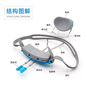 Dispositif de traction dentaire antérieur réglable, casque orthodontique à double barre, arc facial bleu, fonctionnement manuel - Product Image 1