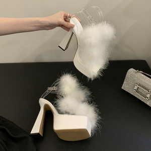 Hot Sale Summer Rhinestone Fur <b>Sandals</b> 2024 New Thick High Heel <b>Sandals</b> - Product Image 6