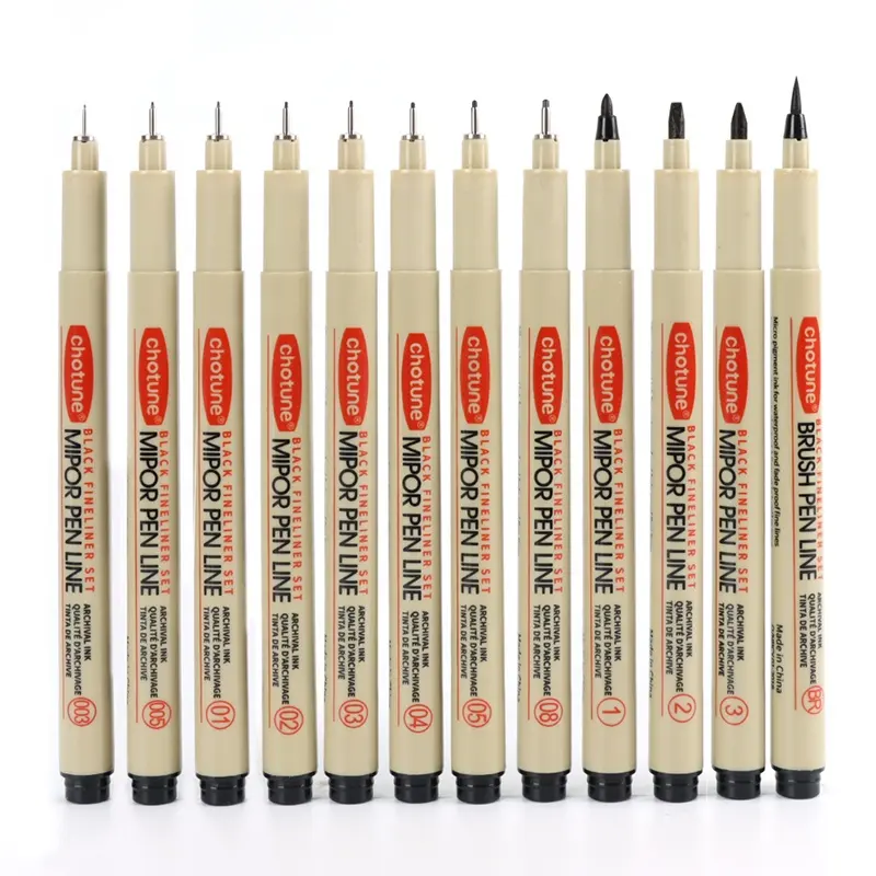 12 siyah ince çizgi su geçirmez mürekkep mikro Fineliner sanatçı için siyah profesyonel mikro kalem çizim sanat kalemler Set