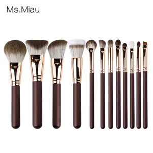 2023 High Quality Makeup Brushes Luxury Custom Wood 12 Piece Cosmetic Brush Cooper Makeup Brushes Set