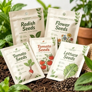 MOQ 200 PZ Piccole Buste Personalizzate in Carta Kraft con Chiusura a Zip su 3 Lati, Sacchetti Stampati per <span class=keywords><strong>Semi</strong></span> di Verdure e Fiori Domestici - Product Image 2