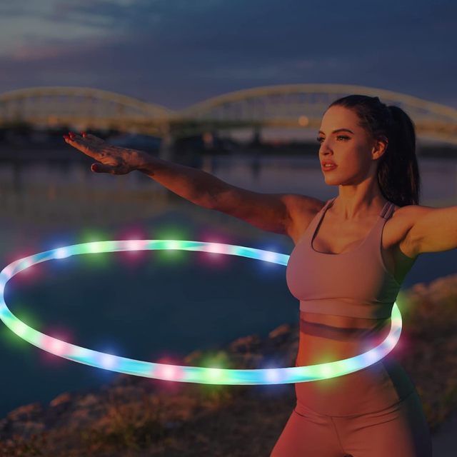 LU-0386 Popular Led s Glowing Lights Exercise Multi-Color Changing Light up Hoop for Kids Adults Dance Dark