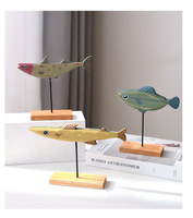 Ornements animaux colorés en bois de pin de style méditerranéen, décorations de petits poissons à thème marin pour salon, anniversaire