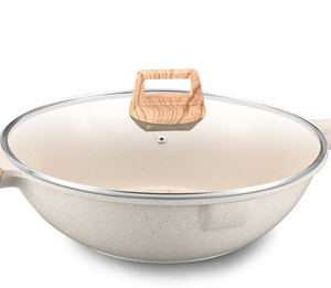 Sartén <span class=keywords><strong>Wok</strong></span> de vidrio de aluminio Revestimiento antiadherente con mango de baquelita doble para sartén de estufa de gas y inducción - Product Image 3