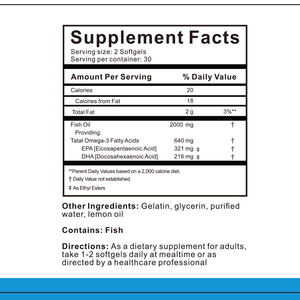 Suplementos 2000mg DHA 216mg EPA 321 Qmega 3 Cápsulas blandas de aceite de pescado Suplemento para la salud de las articulaciones del cerebro - Product Image 3