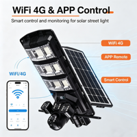 Lampadaire solaire WiFi 4G avec caméra, contrôle par application, LED intégrée, 400W-2000W, capteur de lumière extérieur