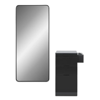 Miroir de salon de coiffure mural avec armoire de rangement assortie, poste de travail de salon à 4 tiroirs avec support pour sèche-cheveux