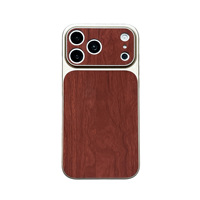 Coque de protection antichoc en acrylique effet bois compatible avec 18 Pro Max et 17, avec grande fenêtre de visualisation et placage électrolytique