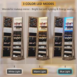 ארון תכשיטים מודרני מעץ מלא עם מראה קסומה 360 מעלות, בגודל מלא, מתאים להתקנה על הרצפה, סטריאו, רב תכליתי, לאחסון תכשיטים, 5+ מלונות - Product Image 3