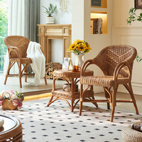 Meubles de salon modernes de style français de Foshan, table et chaises de salle à manger rondes en rotin tissé pour la cuisine, le restaurant et la maison