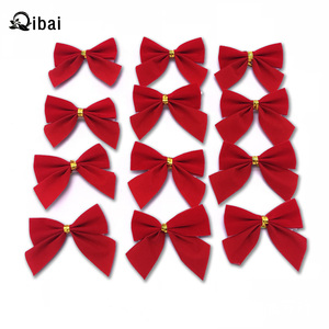 Lazo Decorativo para Árbol de Navidad Qibai, Lazo Rojo con Efecto Flocado, Paquete de 12 Lazos de Cinta - Product Image 3
