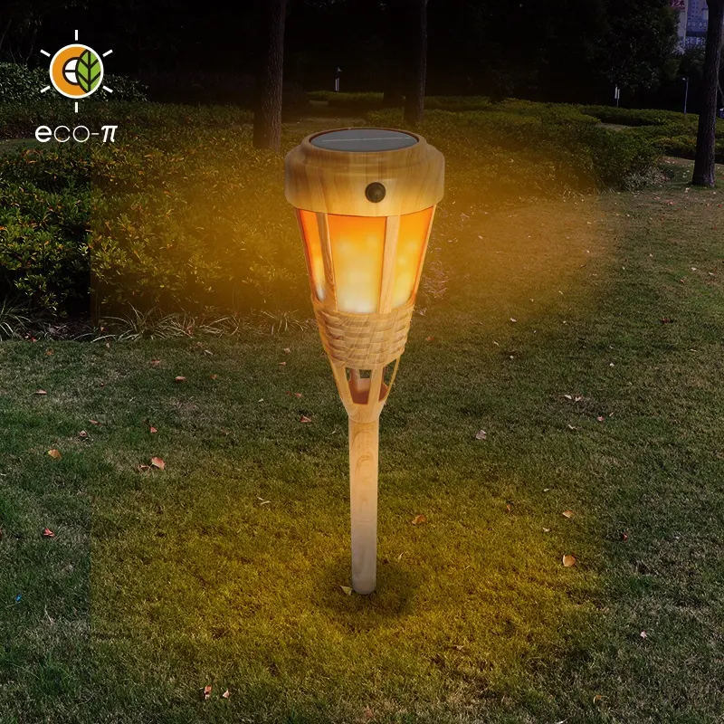 Запатентованный уличный садовый фонарь из бамбукового дерева, светодиодный фонарик, факельный фонарь на солнечной батарее