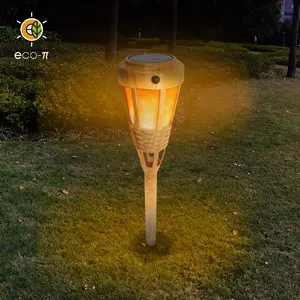 Patented Bamboo Wood Grain Outdoor Garden Stake Light LED Torch Flame Solar tiki torch light