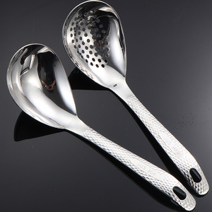 Cuillère à œuf de dinde épaissie en acier inoxydable 304, cuillère à soupe, passoire à poivre, ensemble de service, texture martelée, pour la soupe domestique - Product Image 1