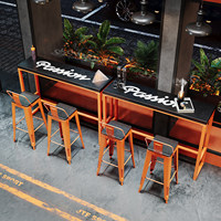 Table de bar commerciale personnalisable en fer de style industriel avec plateau en bois massif, chaise haute pour salle de sport, salle de danse, restauration