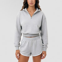 Ensemble survêtement décontracté d'hiver pour femme, grande taille, avec sweat à capuche zippé et short, coupe oversize et passepoil contrastant
