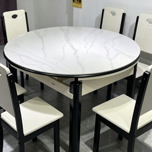 Ensemble de table à manger ronde moderne avec plateau en marbre et 6 chaises, design extensible pour la salle à manger à domicile - Product Image 5