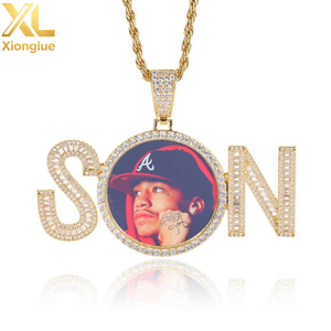 18K Gold Plated Custom SON Medallion Pendant Necklace Hip Hop Jewelry Personalized Memory <b>Frame</b> Pendant Gift for Women - Product Image 1