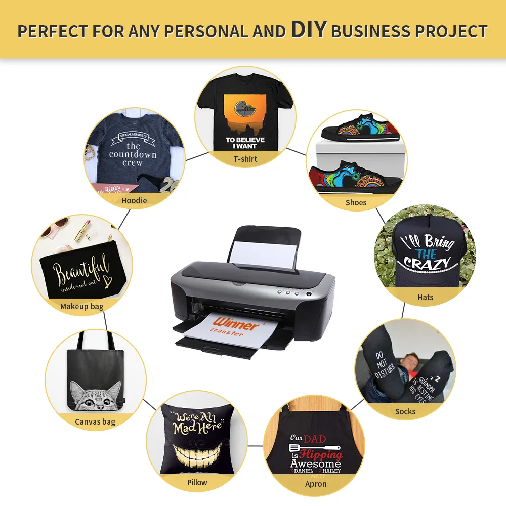 Winner Transfer Kunden spezifisches Logo Heat Press 8,5x11 Wärme übertragungs papier für dunkle Hemden