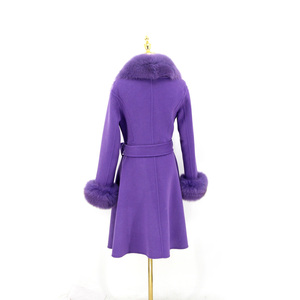 QIUCHEN- QC22035 automne hiver mode cachemire <span class=keywords><strong>femme</strong></span> <span class=keywords><strong>mi</strong></span>-<span class=keywords><strong>long</strong></span> <span class=keywords><strong>manteau</strong></span> en fourrure de renard véritable <span class=keywords><strong>manteau</strong></span> en laine - Product Image 6