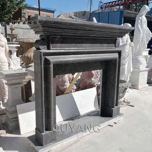 QUYANG Custom French Home Decoration <strong>Large</strong> Freestanding <strong>Fireplace</strong> <strong>Mantel</strong> Black Antique Marble <strong>Fireplace</strong> Surround - Product Image 2