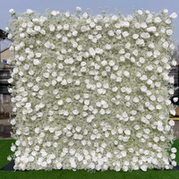Mur floral 3D en soie Gypsophile et roses blanches pour bébé - Panneau floral fait main moderne pour décoration de scène de mariage et de remise de diplôme