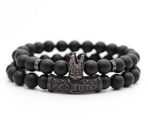 Perles noires classiques 2 pc/ensemble Bracelet en pierre de verre naturel hommes pavé Cz 8mm boule Disco bracelets à breloques femmes <span class=keywords><strong>bijoux</strong></span> en or - Product Image 5