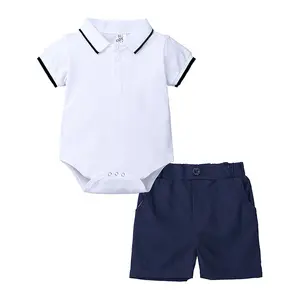 Недорогие летние рубашки-поло с коротким рукавом и штаны, мягкие комплекты одежды для маленьких мальчиков из 2 предметов