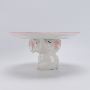 Plato de Cerámica con Forma de Elefante Adorable, Cuerpo Blanco con Detalles Rosados <span class=keywords><strong>en</strong></span> Orejas y Patas, Plato con Diseño de Animal - Product Image 2