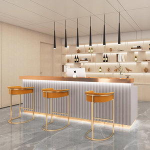 كرسي بار مخملي بتصميم عتيق مع مقعد من الجلد والفولاذ المقاوم للصدأ، مقاعد بار منزلية مستعملة ورخيصة - Product Image 3