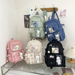 Korean Style Cute Girls <b>Backpack</b> 18 In Large Capacity <b>Lightweight</b> School Education Solid Color With Interior Zipper Pocket - Product Image 1