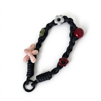Dragonne de téléphone en nylon tressé durable avec crochet et breloque fleur en acrylique, anti-perte, vente en gros